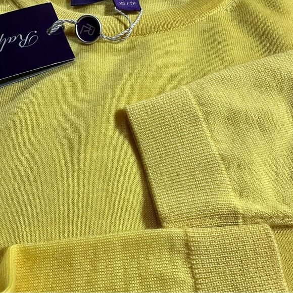 Ralph Lauren Canary Yellow Italian Cashmere Crewneck Long Sleeve Sweater - Picture 4 of 14